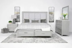 Mor Furniture Bedroom Sets|Fiona Storage Bed, Dresser, Mirror & Nightstand In Mist Gray, Queen