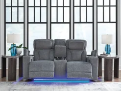Mor Furniture Reclining Loveseats|Loveseats|Forest Lake 2 Power Console Loveseat In Alloy