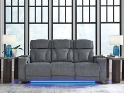 Mor Furniture Reclining Sofas|Sofas|Forest Lake 2 Power Sofa W/ Drop Down Table In Alloy