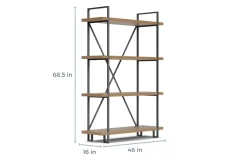 Mor Furniture Bookcases & Library Walls|Forestmin Tall Bookcase In Natural Wood & Gray Metal