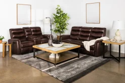 Mor Furniture Reclining Sofas|Forte Reclining Sofa & Console Loveseat In Dark Brown