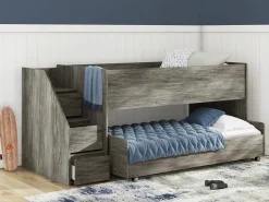 Mor Furniture Kids Beds & Bunk Beds|Frandern Loft Bed W/ Caster Bed & Storage Steps In Gray, Twin