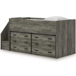 Mor Furniture Kids Beds & Bunk Beds|Frandern Loft Bed W/ Caster Bed & Storage Steps In Gray, Twin