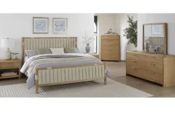 Mor Furniture Bedroom Sets|Furano Channel Upholstered Panel Bed, Dresser, Mirror & Nightstand In Ginger, Full