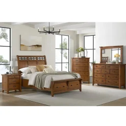 Mor Furniture Storage Beds|Beds|Gage Sleigh Bed W/ Storage In Chestnut, Queen
