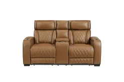 Mor Furniture Reclining Loveseats|Loveseats|Gallington 2 Power Console Loveseat In Brown