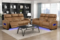 Mor Furniture Reclining Sofas|Sofas|Gallington 2 Power Sofa W/ Drop Down Console In Brown
