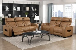 Mor Furniture Reclining Sofas|Sofas|Gallington 2 Power Sofa W/ Drop Down Console In Brown