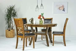 Mor Furniture Seating For 4|Round Dining Sets|Gia Round Dining Table & 4 Chairs In Dark Brown