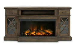 Mor Furniture Tv Stands|Fireplace Tv Stands|Harbor Console W/ Fireplace Insert In Brown, 70 Inch Brown Har