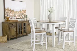 Mor Furniture Seating For 4|Round Dining Sets|Harlin Round Counter Height Dining Table & 4 Stools In White/Brown