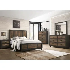 Mor Furniture Bedroom Sets|Harlington Panel Bed, Dresser, Mirror & Nightstand In Walnut, Full