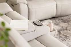 Mor Furniture Reclining Loveseats|Loveseats|Imperial 2 Power Console Loveseat In Blanca Light Gray Leather