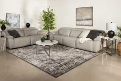 Mor Furniture Living Room Sets|Imperial 2 Power Sofa & Loveseat In Blanca Light Gray Leather