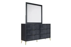Mor Furniture Bedroom Sets|Kailani Upholstered Panel Bed, Dresser, Mirror & Nightstand In Black, Queen