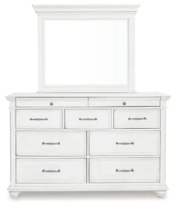 Mor Furniture Bedroom Sets|Kanwyn Upholstered Panel Bed W/ Storage, Dresser, Mirror & Nightstand In White Wash, Queen