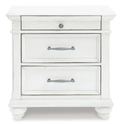 Mor Furniture Bedroom Sets|Kanwyn Upholstered Panel Bed W/ Storage, Dresser, Mirror & Nightstand In White Wash, Queen