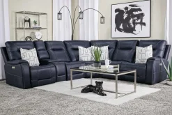 Mor Furniture Reclining Sectionals|Reclining Sofas|Kingston 6 Piece 3 Power Sectional W/ 3 Power Armless Recliner In Canyon Ocean