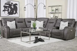 Mor Furniture Reclining Sectionals|Reclining Sofas|Kingston 6 Piece 3 Power Sectional In Canyon Ocean