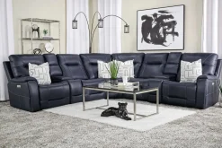 Mor Furniture Reclining Sectionals|Sectionals|Kingston 7 Piece Sectional W/ 3 Power Armless Recliner & Usb In Canyon Ocean
