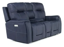 Mor Furniture Reclining Loveseats|Loveseats|Kingston 3 Power Console Loveseat In Ocean Blue
