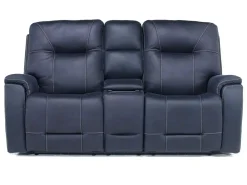 Mor Furniture Reclining Loveseats|Loveseats|Kingston 3 Power Console Loveseat In Ocean Blue