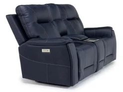 Mor Furniture Immersive Sound Sofas|Kingston 3 Power Sofa & Console Loveseat In Ocean Blue