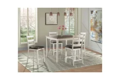 Mor Furniture Seating For 4|Dining Room Sets|Kona Square Counter Height Dining Table & 4 Stools In Gray