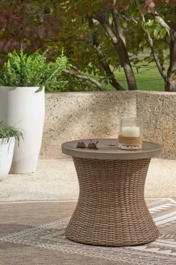 Mor Furniture Outdoor Accent Tables|Laguna Heights Outdoor Round End Table In Beige