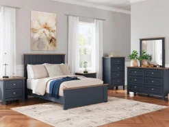 Mor Furniture Bedroom Sets|Landocken Panel Bed, Dresser, Mirror & Nightstand In Brown/Blue, Twin