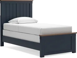 Mor Furniture Bedroom Sets|Landocken Panel Bed, Dresser, Mirror & Nightstand In Brown/Blue, Twin