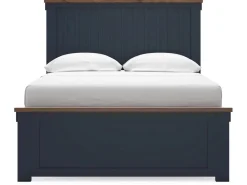 Mor Furniture Bedroom Sets|Landocken Panel Bed, Dresser, Mirror & Nightstand In Brown/Blue, Twin