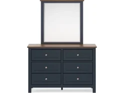 Mor Furniture Bedroom Sets|Landocken Panel Bed, Dresser, Mirror & Nightstand In Brown/Blue, Twin