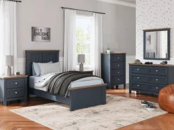 Mor Furniture Beds|Landocken Panel Bed In Brown/Blue, Twin