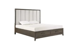 Mor Furniture Bedroom Sets|Landon Upholstered Panel Bed W/ Storage, Dresser, Mirror & Nightstand In Walnut, Queen