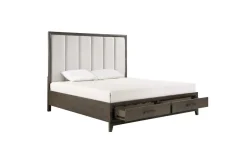Mor Furniture Bedroom Sets|Landon Upholstered Panel Bed W/ Storage, Dresser, Mirror & Nightstand In Walnut, Queen