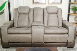 Mor Furniture Reclining Loveseats|Loveseats|Lantana 2 Power Console Loveseat In Rocky Gray/Brown