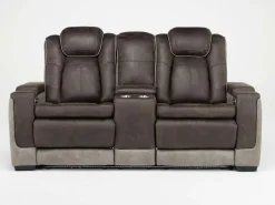 Mor Furniture Reclining Loveseats|Loveseats|Lantana 2 Power Console Loveseat In Rocky Gray/Brown