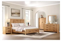 Mor Furniture Bedroom Sets|Laramie Panel Bed W/ Storage, Dresser, Mirror & 2 Drawer Nightstand In Honey Wheat, Queen