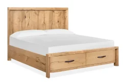 Mor Furniture Bedroom Sets|Laramie Panel Bed W/ Storage, Dresser, Mirror & 2 Drawer Nightstand In Honey Wheat, Queen