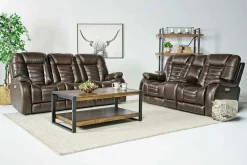 Mor Furniture Reclining Loveseats|Loveseats|Malibu 3 Power Console Loveseat W/ Wireless Charger In Leather Chocolate
