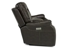 Mor Furniture Reclining Loveseats|Loveseats|Malibu 3 Power Console Loveseat W/ Wireless Charger In Leather Chocolate