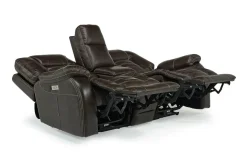 Mor Furniture Reclining Loveseats|Loveseats|Malibu 3 Power Console Loveseat W/ Wireless Charger In Leather Chocolate