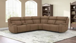 Mor Furniture Reclining Sectionals|Sectionals|Max 6 Piece 2 Power Sectional In Aline Timber Leather