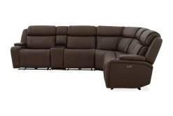 Mor Furniture Reclining Sectionals|Sectionals|Max 6 Piece 2 Power Sectional W/ 2 Power Armless Recliner In Aline Timber Leather