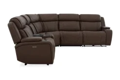Mor Furniture Reclining Sectionals|Sectionals|Max 6 Piece 2 Power Sectional W/ 2 Power Armless Recliner In Aline Timber Leather