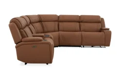 Mor Furniture Reclining Sectionals|Sectionals|Max 6 Piece 2 Power Sectional W/ 2 Power Armless Recliner In Aline Timber Leather