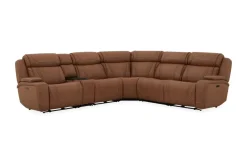 Mor Furniture Reclining Sectionals|Sectionals|Max 6 Piece 2 Power Sectional W/ 2 Power Armless Recliner In Aline Timber Leather