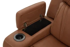 Mor Furniture Reclining Sectionals|Sectionals|Max 6 Piece 2 Power Sectional W/ 2 Power Armless Recliner In Aline Timber Leather
