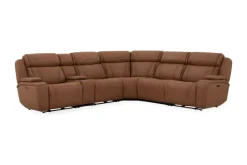 Mor Furniture Reclining Sectionals|Sectionals|Max 6 Piece 2 Power Sectional W/ 2 Power Armless Recliner In Aline Timber Leather